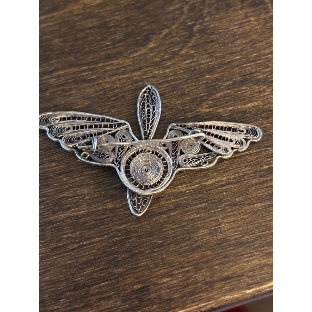 Vintage Sterling Silver Filigree Butterfly Brooch 925 Intricate Wirework Pin - Picture 4 of 9